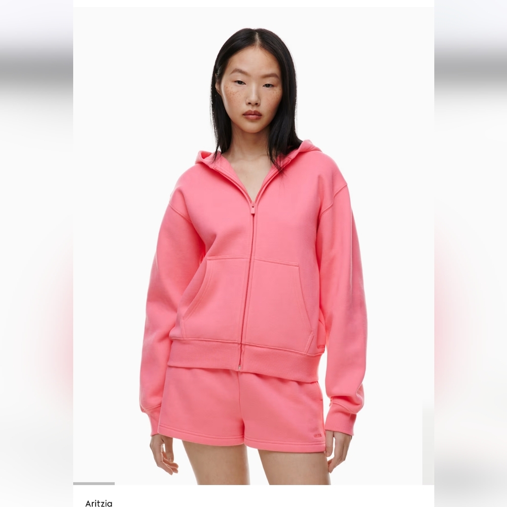 Aritzia Vibrant Coral Zip Hoodie